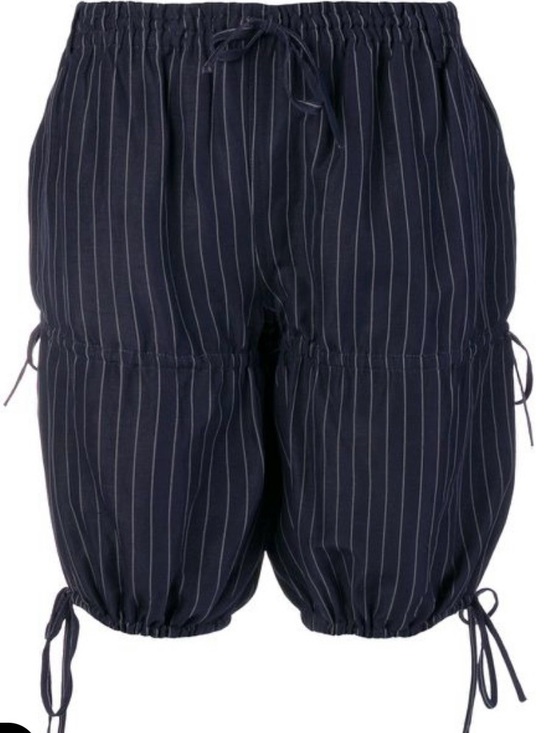 Jean Paul Gaultier Pants - Jean Paul Gaultier Navy Pinstripe Gathered Drawstring Shorts
